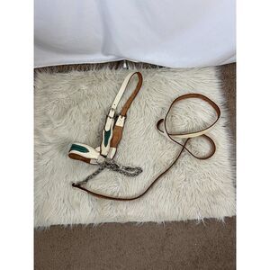 Vintage Scalloped Show Halter & Lead White/Green w White Stitching